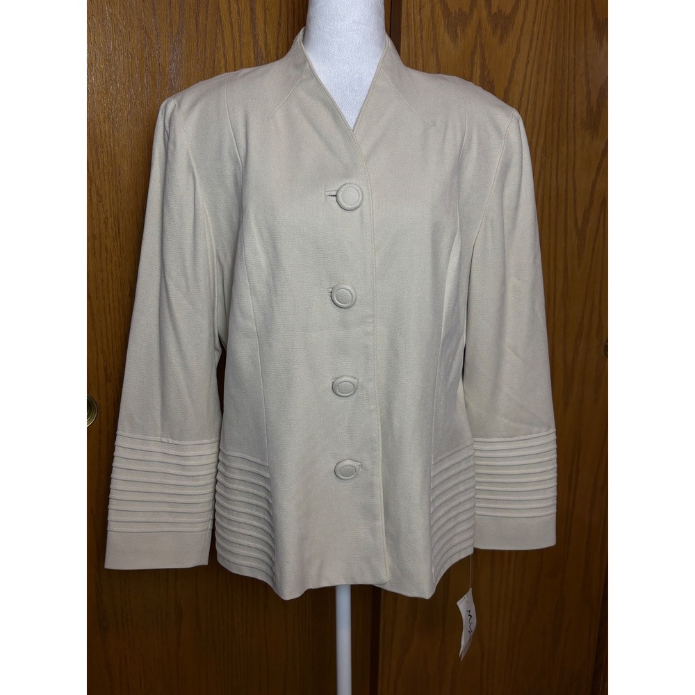 Misho vintage 90s 100% Silk Blazer Jacket Cream Pintuck Pleated Size 14 NWT